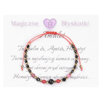 Bransoletka celebrytka czarny TURMALIN AGAT HEMATYT ochrona i odwaga